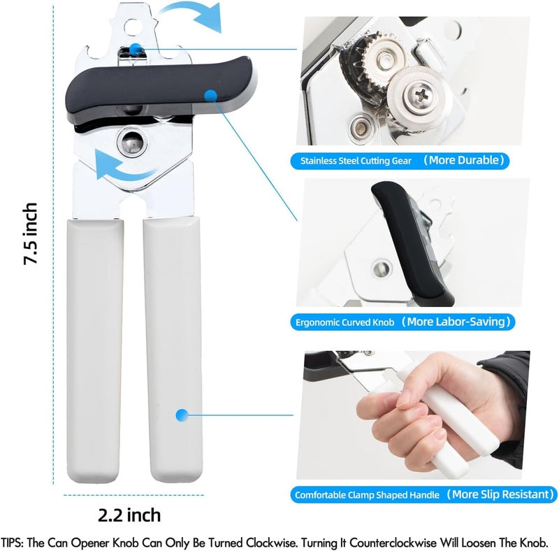 Comforic Can Opener Manual, Can Openers Hand Held with Comfort Anti-Slip Handles, Heavy Duty Stainless Steel Can Opener Smooth Edge and Bottle Openers, Easy Turn Can Openers for Seniors, Kitchen, White - Image 2